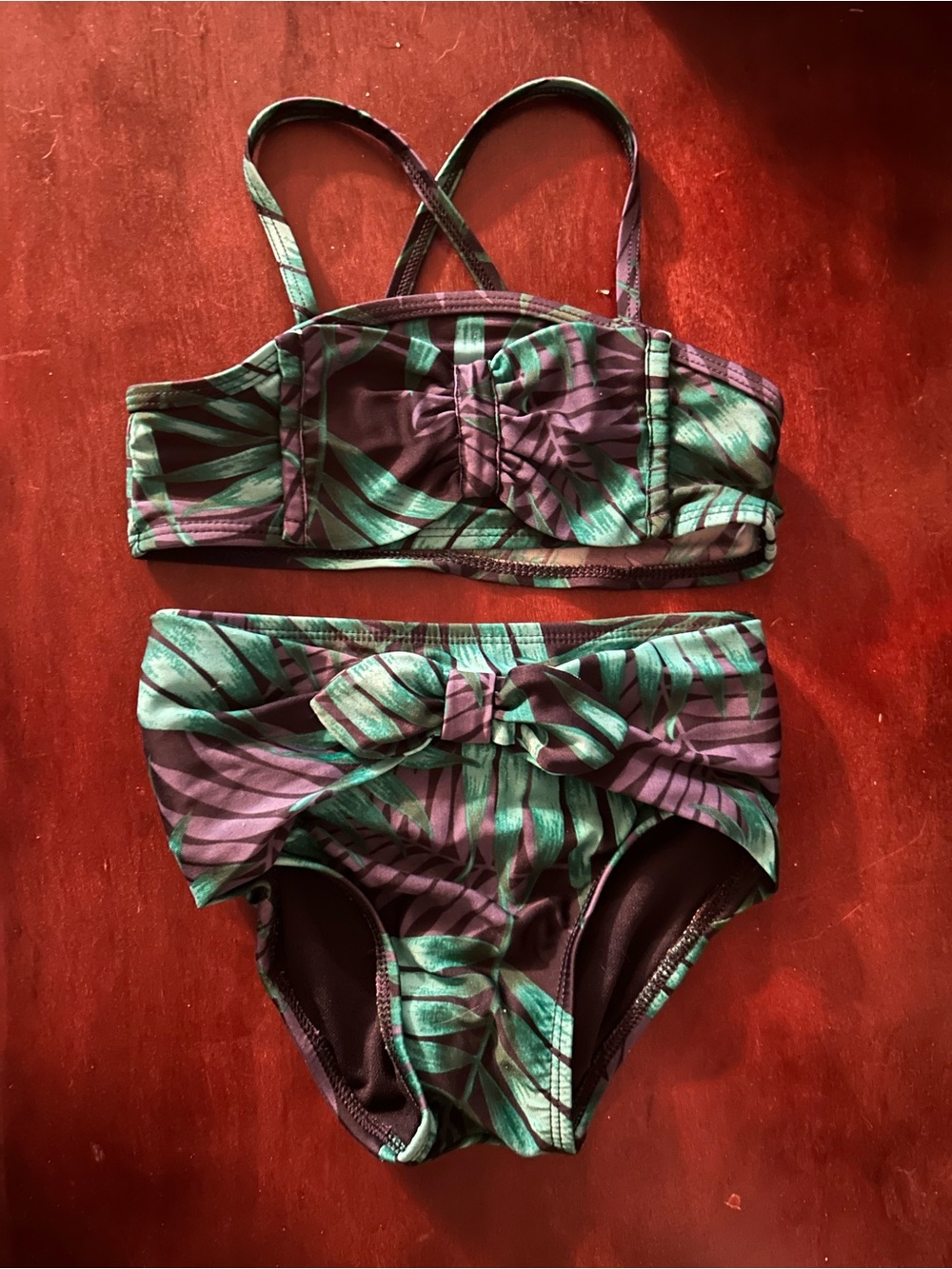 Family Collection Girls' Green and Purple Patterned Swim Bikini